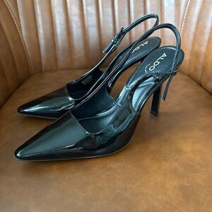 Aldo Glossy Black Slingback Heels